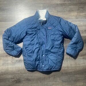Patagonia Reversible Ready Freddy Jacket Boys L 12 Blue Fleece Puffer 68180